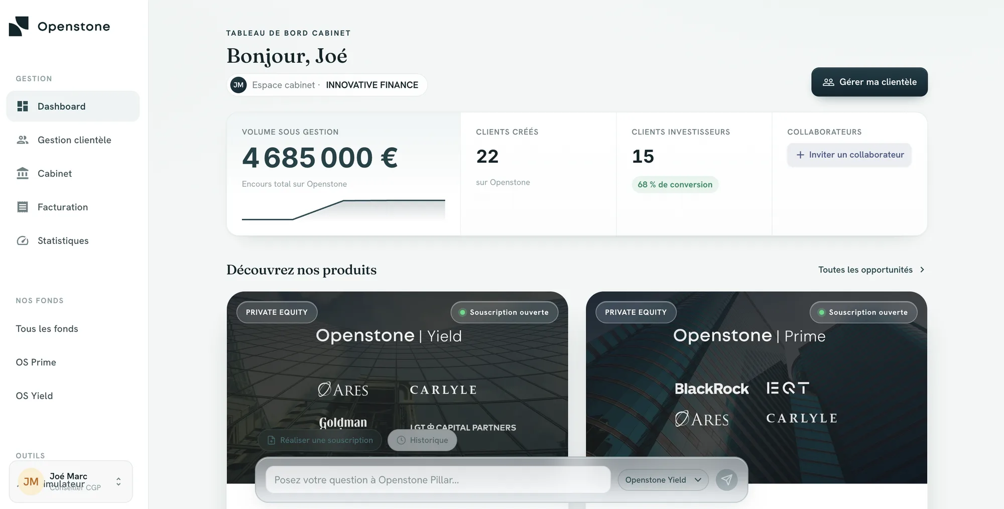 Screenshot of the Openstone platform: documentation and reporting
